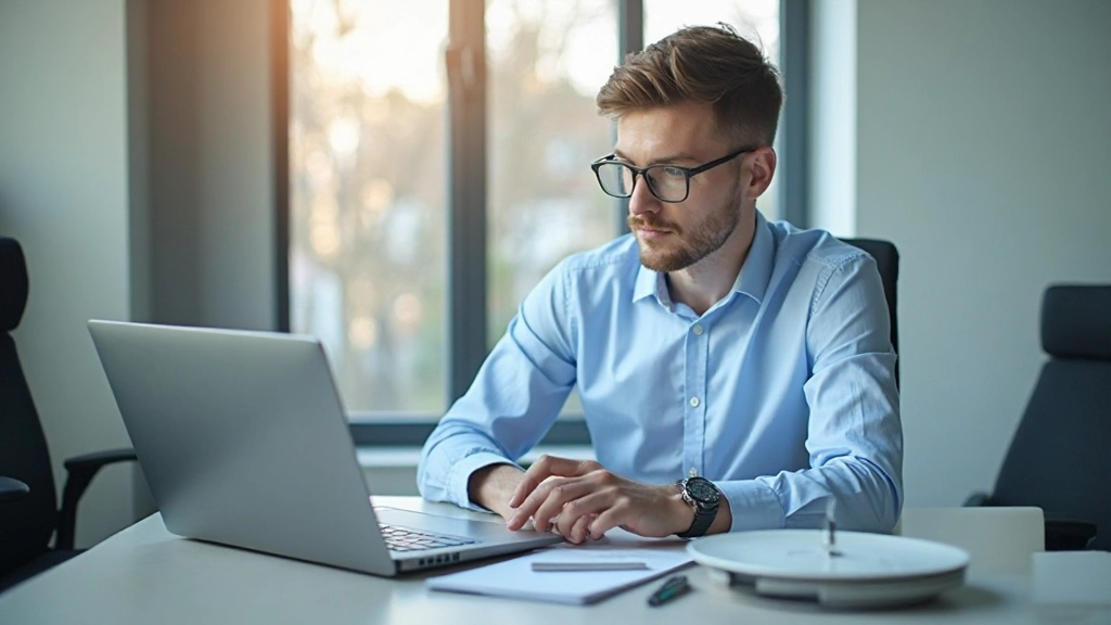 Professional working with analytics software analyzing business performance data and trends on computer workstation