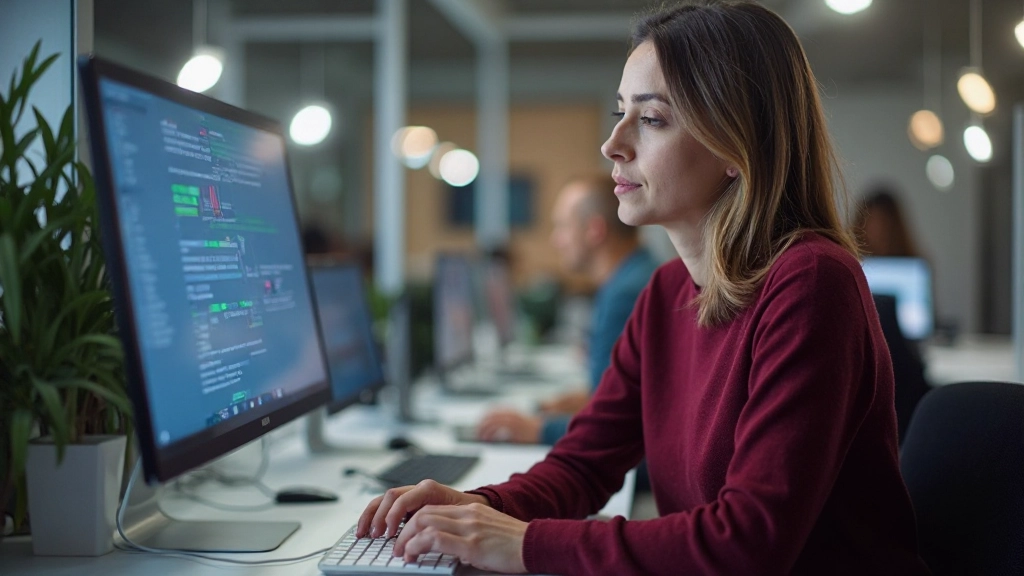Supply chain optimization specialist reviewing logistics network on computer workstation with multiple monitors
